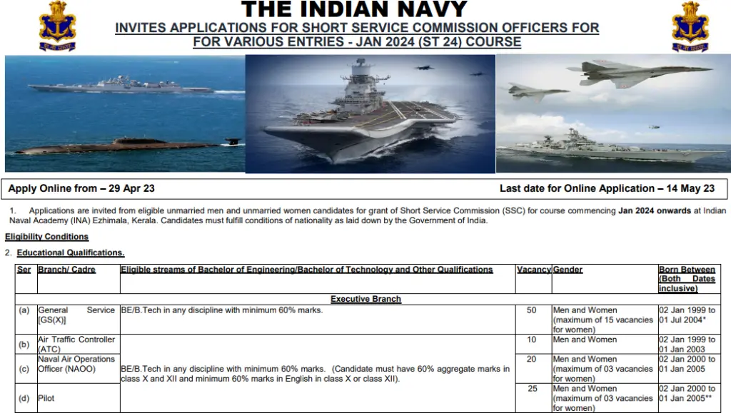 indian navy ssc officer jobs 2024 notification